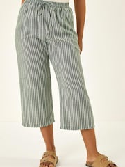 Roman Green Petite Stripe Cropped Wide Leg Trousers - Image 4 of 5