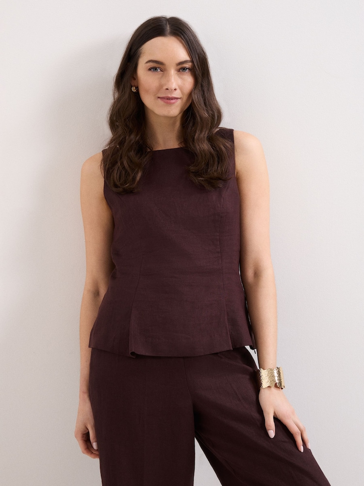 Phase Eight Brown Isabelle Linen Top - Image 1 of 6