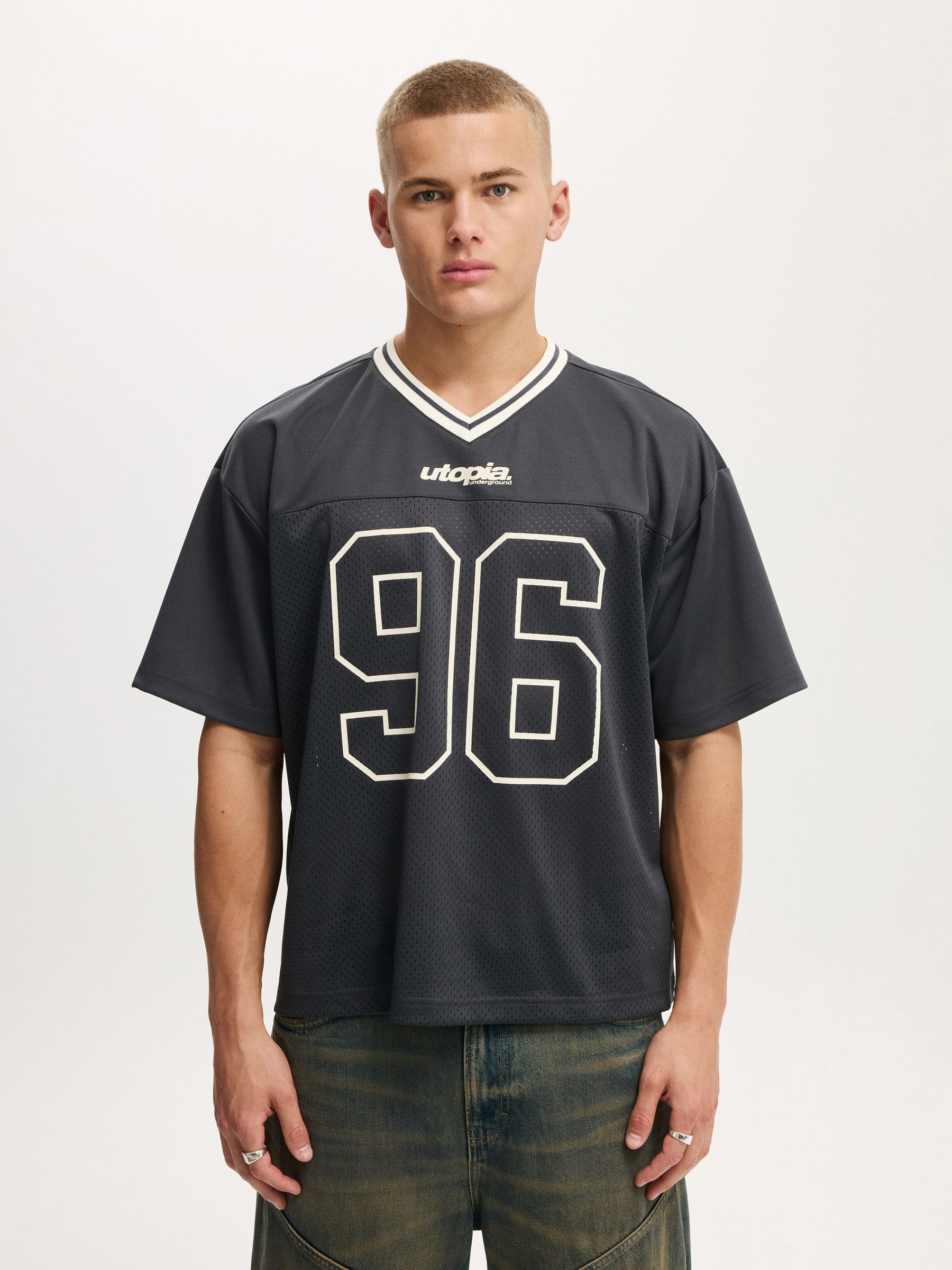 Buy Cotton On Washed Black / Ninety-Six Football Jersey from Next USA