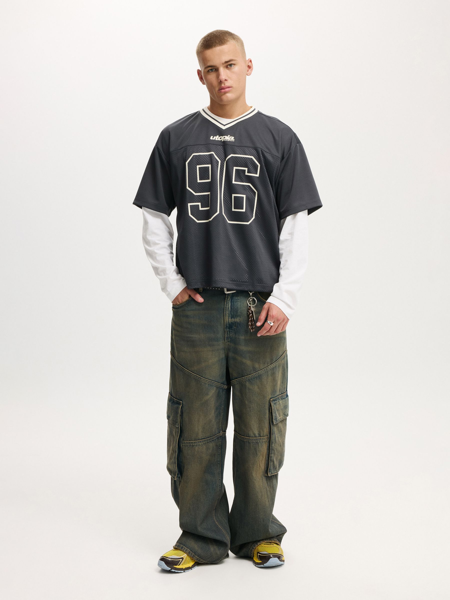Buy Cotton On Washed Black / Ninety-Six Football Jersey from Next USA