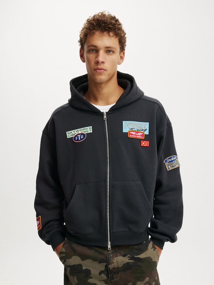 Cotton On Black Cropped Zip Up Graphic Hoodie - Image 1 of 7 Cotton On Black Cropped Zip Up Graphic Hoodie - Image 1 of 7