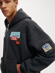 Cotton On Black Cropped Zip Up Graphic Hoodie - Image 4 of 7