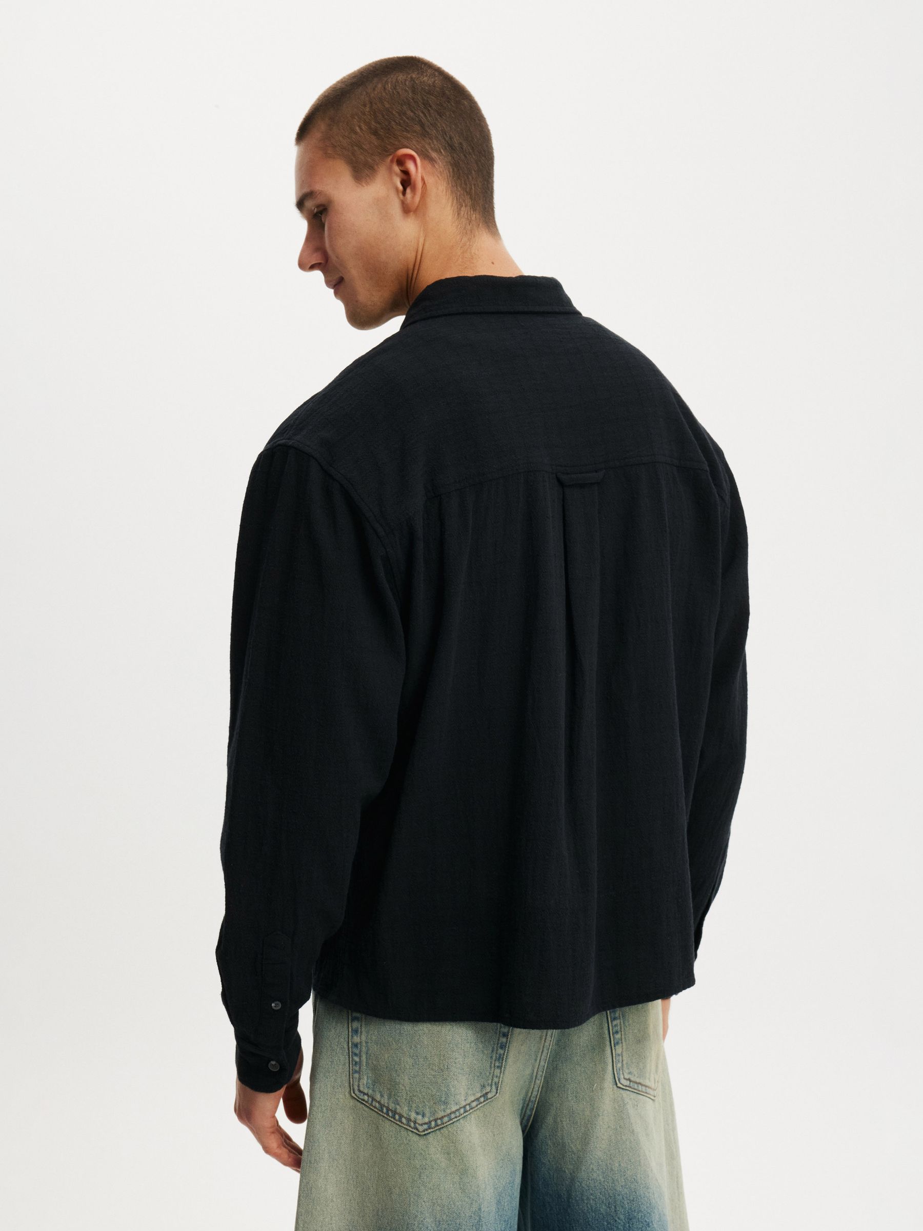 Buy Cotton On Washed Black Dobby Remi Long Sleeve Shirt from Next