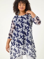 Roman Blue Curve Floral Lace Tunic Top - Image 1 of 5
