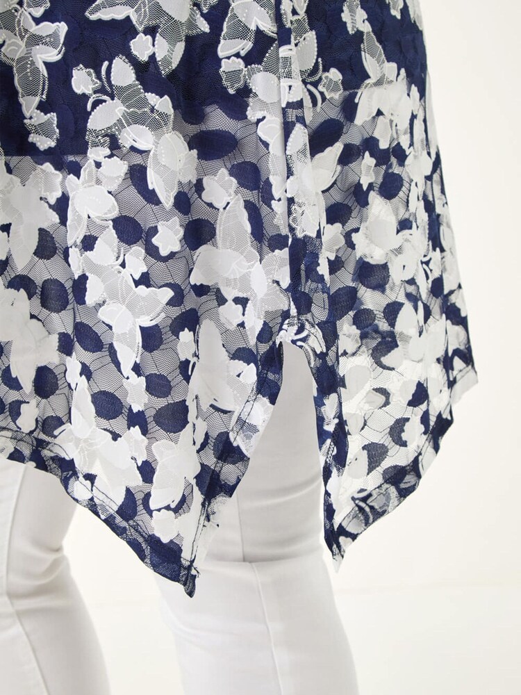 Roman Blue Curve Floral Lace Tunic Top - Image 6 of 6 Roman Blue Curve Floral Lace Tunic Top - Image 6 of 6