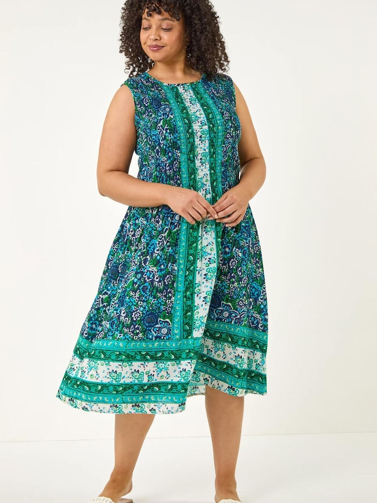 Roman Blue Curve Paisley Print Midi Dress - Image 1 of 5