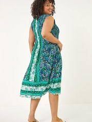 Roman Blue Curve Paisley Print Midi Dress - Image 3 of 5