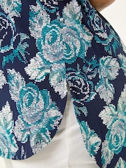 Roman Blue Curve Floral Print Stretch Blouse - Image 5 of 5