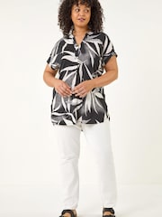 Roman Black Curve Leaf Print Textured Shirt - Image 2 of 5