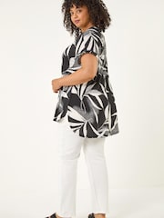Roman Black Curve Leaf Print Textured Shirt - Image 3 of 5