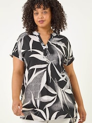 Roman Black Curve Leaf Print Textured Shirt - Image 4 of 5