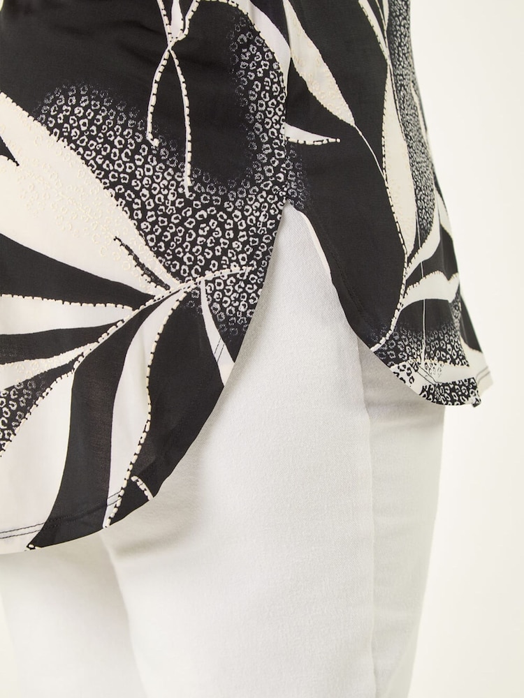 Roman Black Curve Leaf Print Textured Shirt - Image 5 of 5 Roman Black Curve Leaf Print Textured Shirt - Image 5 of 5