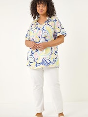 Roman Yellow Curve Gather Neck Top - Image 2 of 5