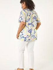 Roman Yellow Curve Gather Neck Top - Image 3 of 5