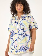 Roman Yellow Curve Gather Neck Top - Image 4 of 5