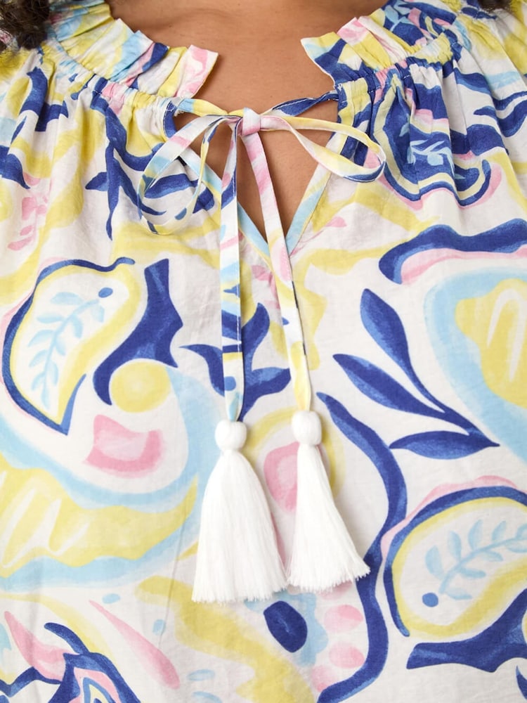 Roman Yellow Curve Gather Neck Top - Image 5 of 5