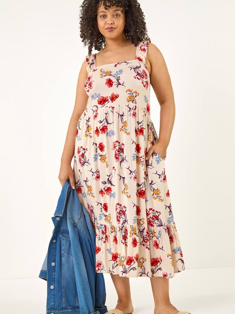Roman Natural Curve Ditsy Floral Strap Midi Dress - Image 1 of 5