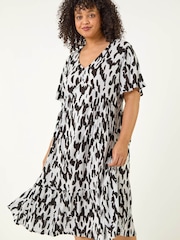 فستان متوسط الطول طبعة منقطة مقاس كبير من Roman - Image 2 of 5