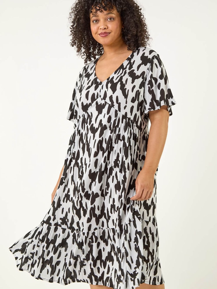 فستان متوسط الطول طبعة منقطة مقاس كبير من Roman - Image 2 of 5