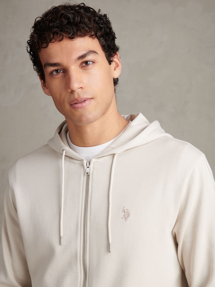 U.S. Polo Assn Cream Double Horsemen Interlock Zip Hoodie - Image 2 of 8 U.S. Polo Assn Cream Double Horsemen Interlock Zip Hoodie - Image 2 of 8