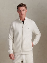 ホワイト - U.S. Polo Assn Herringbone Zip Funnel Sweatshirt - 画像 1 / 9