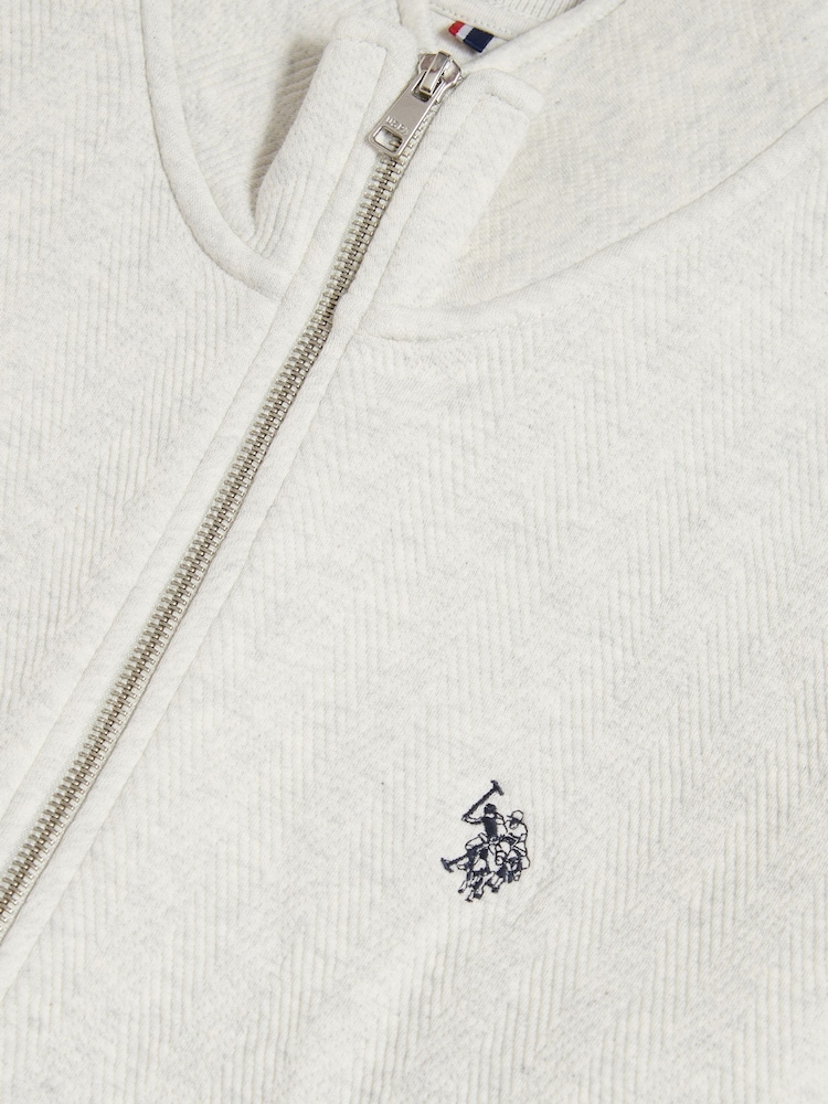 ホワイト - U.S. Polo Assn Herringbone Zip Funnel Sweatshirt - 画像 9 / 9