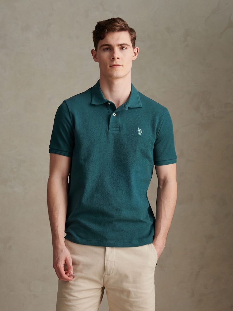 Verde - U.S. Polo Assn Texture Terry Polo Shirt - Imaginea 2 din 7