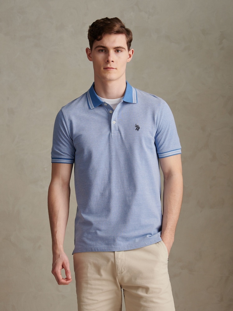 U.S. Polo Assn Blue Two Tone Tipped Pique Polo Shirt - Image 1 of 7 U.S. Polo Assn Blue Two Tone Tipped Pique Polo Shirt - Image 1 of 7