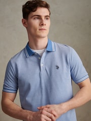 U.S. Polo Assn Blue Two Tone Tipped Pique Polo Shirt - Image 4 of 7