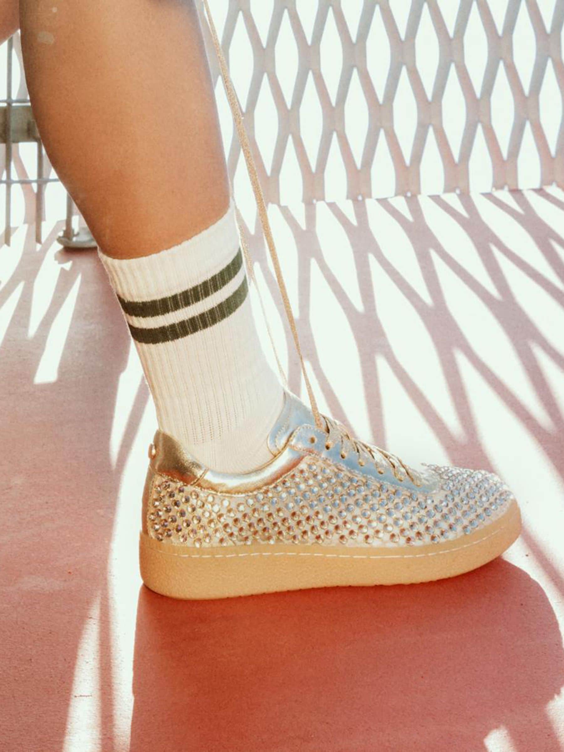Buy Moda in Pelle Gold Alessio Embellished Gum Sole Trainers from