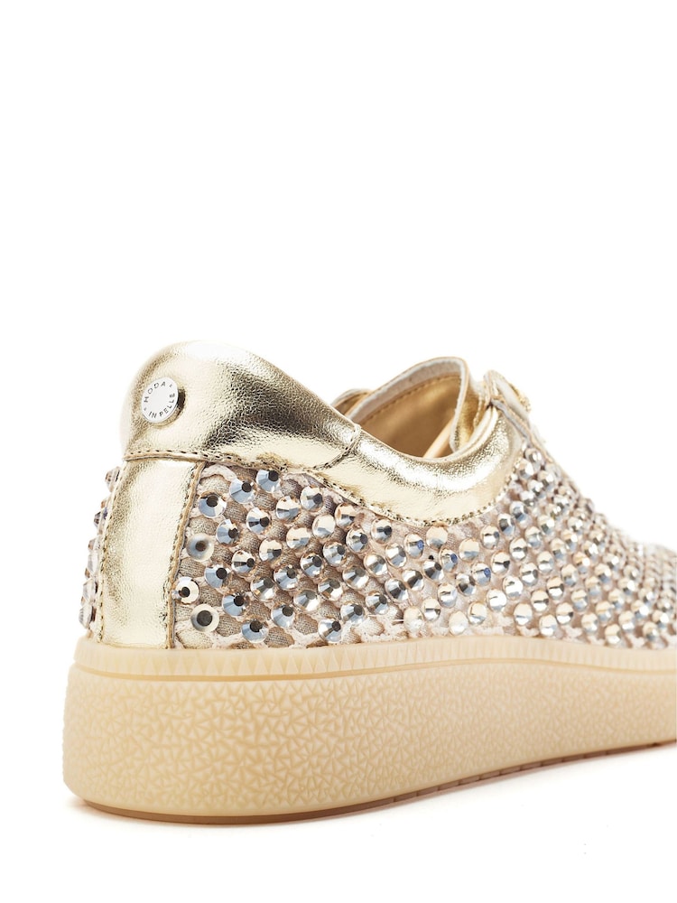 Moda in Pelle Gold Alessio Embellished Gum Sole Trainers - Image 2 of 3 Moda in Pelle Gold Alessio Embellished Gum Sole Trainers - Image 2 of 3