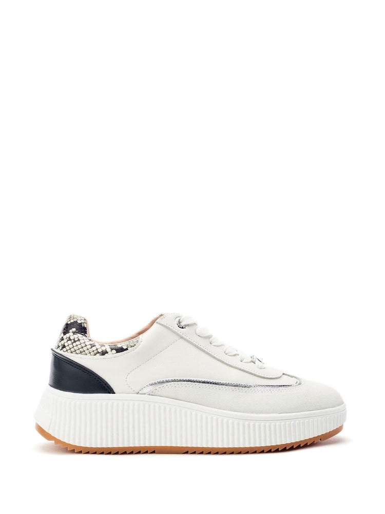 Moda in Pelle White Baretti Leather Chunky Sole Lace Up Trainers - Image 1 of 4