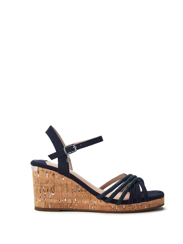 Moda in Pelle Blue Nerine Glitz Strap Square Toe Cork Wedge - Image 1 of 4