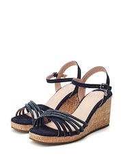 Moda in Pelle Blue Nerine Glitz Strap Square Toe Cork Wedge - Image 2 of 4