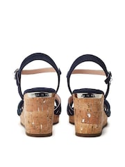 Moda in Pelle Blue Nerine Glitz Strap Square Toe Cork Wedge - Image 3 of 4