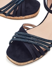 Moda in Pelle Blue Nerine Glitz Strap Square Toe Cork Wedge - Image 4 of 4