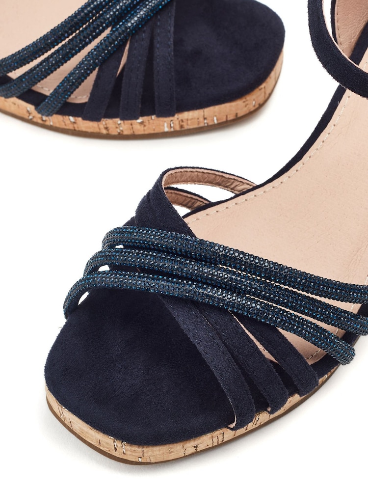 Moda in Pelle Blue Nerine Glitz Strap Square Toe Cork Wedge - Image 4 of 4