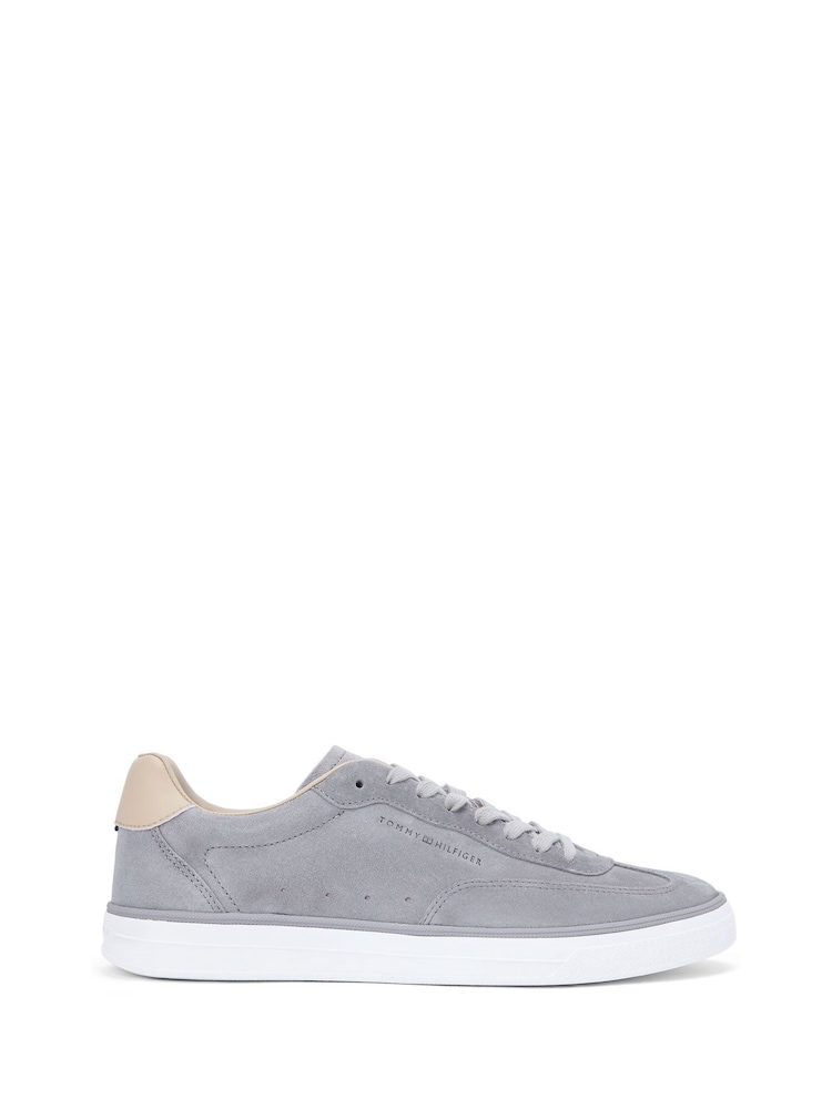 Tommy Hilfiger Grey Luxe Embossed Logo Suede Trainers - Image 1 of 6