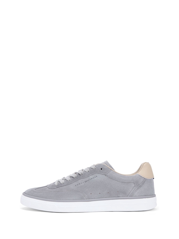 Tommy Hilfiger Grey Luxe Embossed Logo Suede Trainers - Image 2 of 6