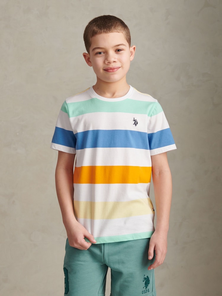U.S. Polo Assn White Block Stripe T-Shirt - Image 1 of 8 U.S. Polo Assn White Block Stripe T-Shirt - Image 1 of 8