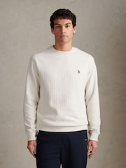 ホワイト - U.S. Polo Assn Vertical Texture Double Horsemen Sweatshirt - 画像 1 / 7