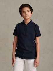 U.S. Polo Assn Blue Popcorn Texture Zip Polo Shirt - Image 1 of 8