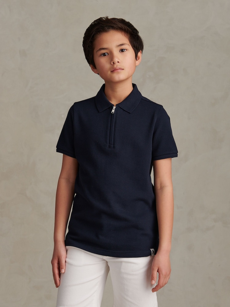 U.S. Polo Assn Blue Popcorn Texture Zip Polo Shirt - Image 1 of 8