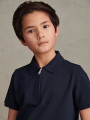 U.S. Polo Assn Blue Popcorn Texture Zip Polo Shirt - Image 2 of 8