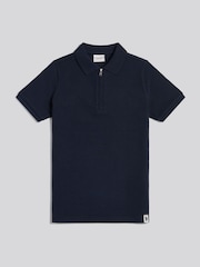 U.S. Polo Assn Blue Popcorn Texture Zip Polo Shirt - Image 6 of 8