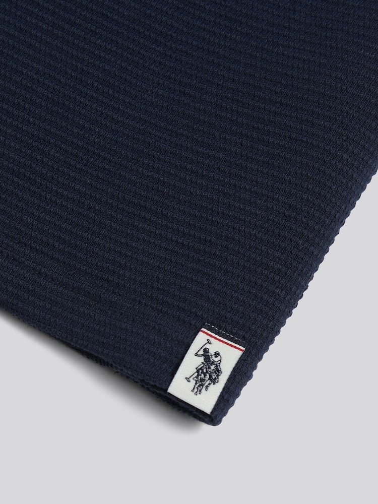 U.S. Polo Assn Blue Popcorn Texture Zip Polo Shirt - Image 8 of 8
