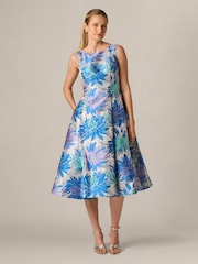 Adrianna Papell Blue Jacquard Tea Length Dress - Image 1 of 6