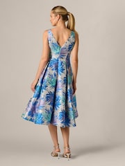 Adrianna Papell Blue Jacquard Tea Length Dress - Image 2 of 6