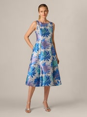 Adrianna Papell Blue Jacquard Tea Length Dress - Image 4 of 6