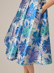 Adrianna Papell Blue Jacquard Tea Length Dress - Image 6 of 6